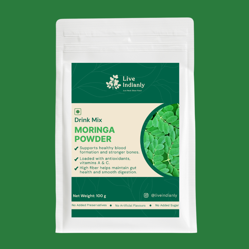 Live Indianly Moringa Powder — clean, real superfood powder