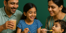Indian family enjoying clean Live Indianly recipes together