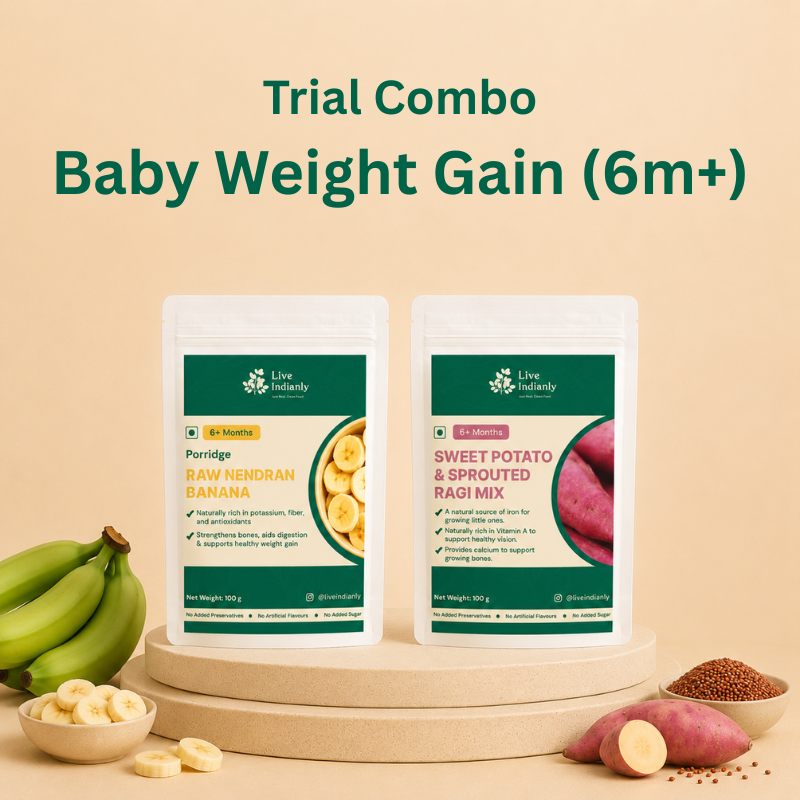 Live Indianly Baby Weight Gain trial combo with two 100 g baby food packs for 6 months and above