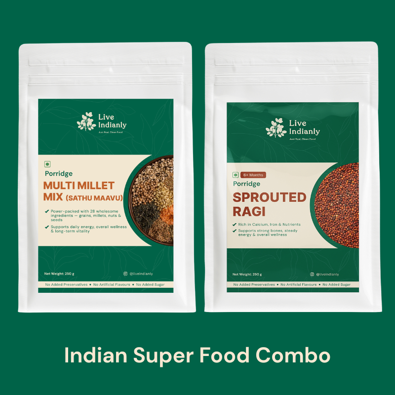 Live Indianly Indian Super Food Combo with Multi Millet Mix (Sathu Maavu) and Sprouted Ragi