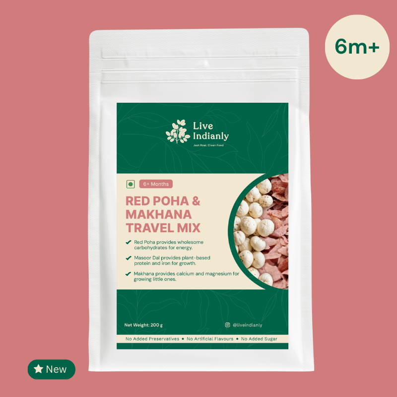 Live Indianly Red Poha and Makhana Travel Mix 200g pack for babies 6 months and above