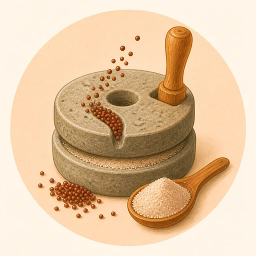 Ragi grains being milled into fine flour