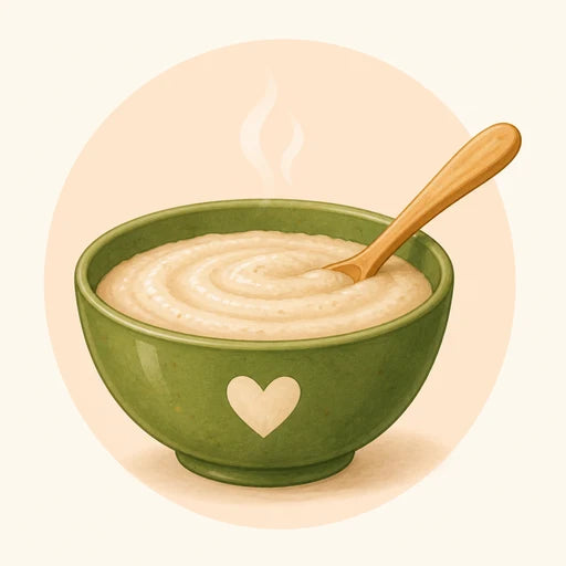 Warm soft porridge in a green serving bowl